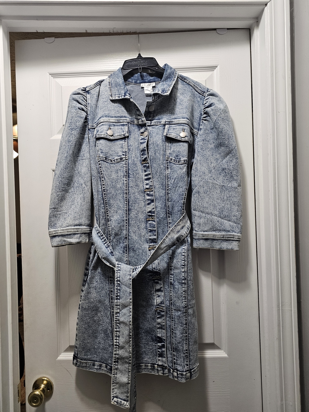 VENUS Light Blue Washed Denim Belted Jean Jacket Dress